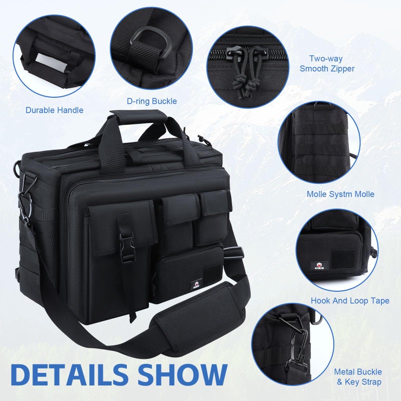 GES حقيبة تكتيكية، حقيبة رسائل للرجال مقاس 15.6 بوصة، حقيبة عسكرية للرجال - Image 5